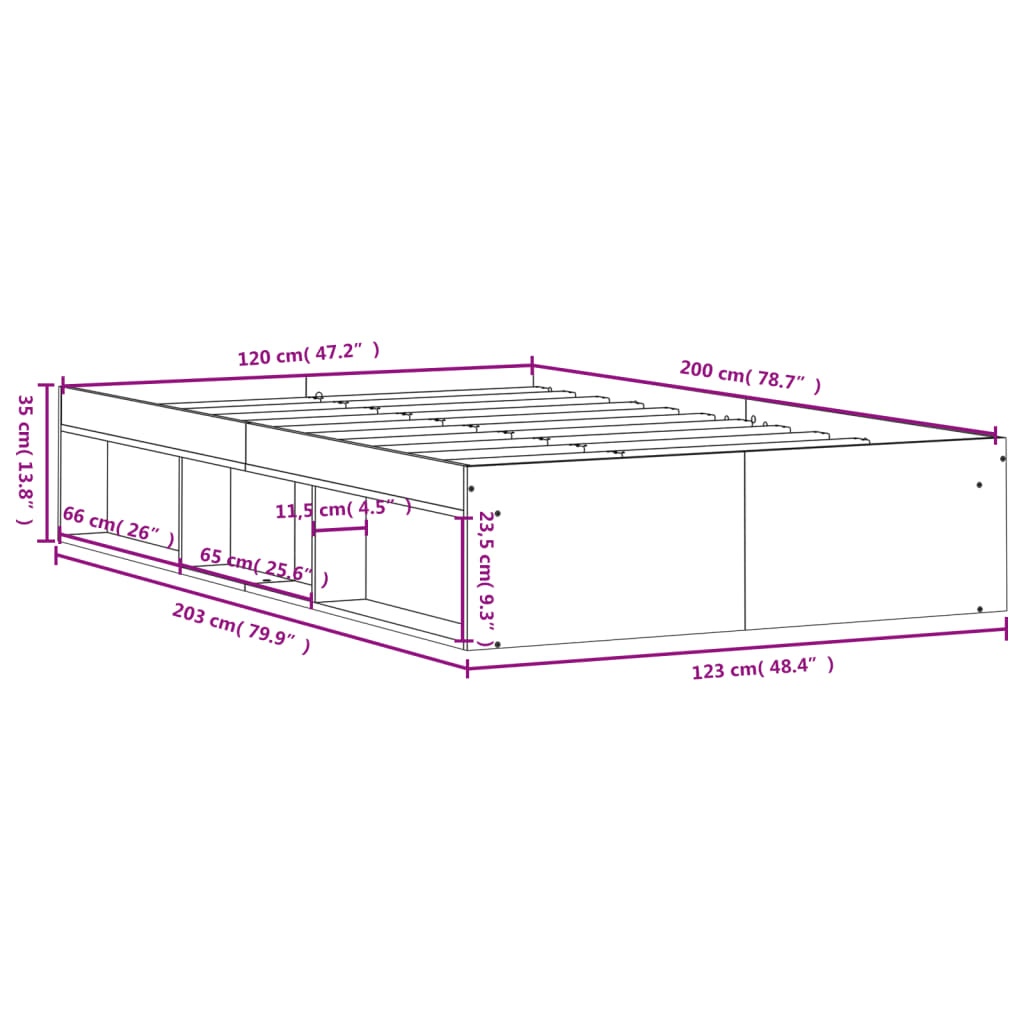 vidaXL Πλαίσιο Κρεβατιού Μαύρο 120 x 200 εκ.