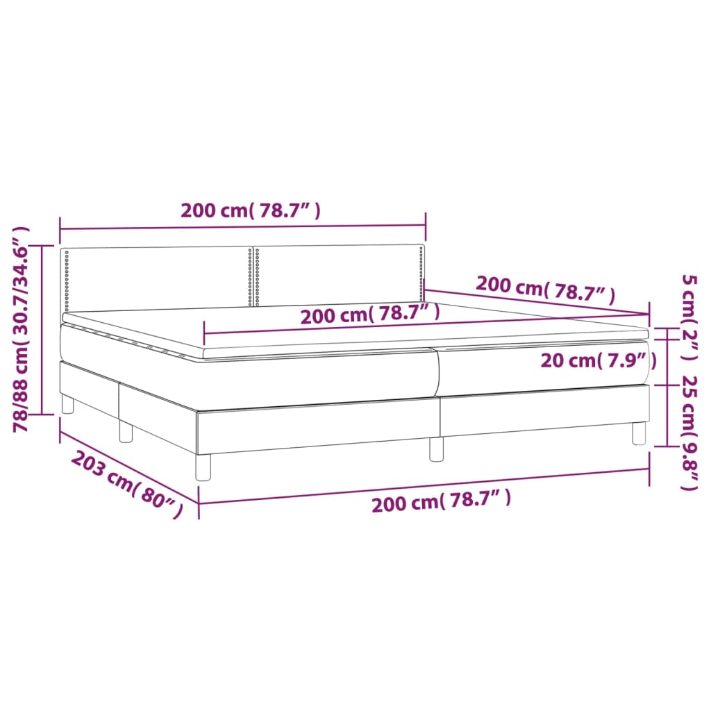 vidaXL Κρεβάτι Boxspring με Στρώμα Γκρι 200x200 εκ. Συνθετικό Δέρμα