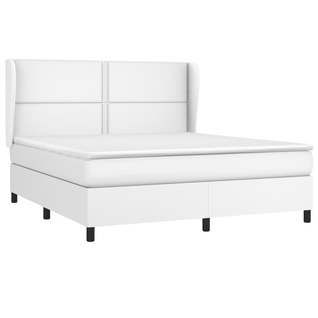 vidaXL Κρεβάτι Boxspring με Στρώμα Λευκό 160x200εκ.από Συνθετικό Δέρμα