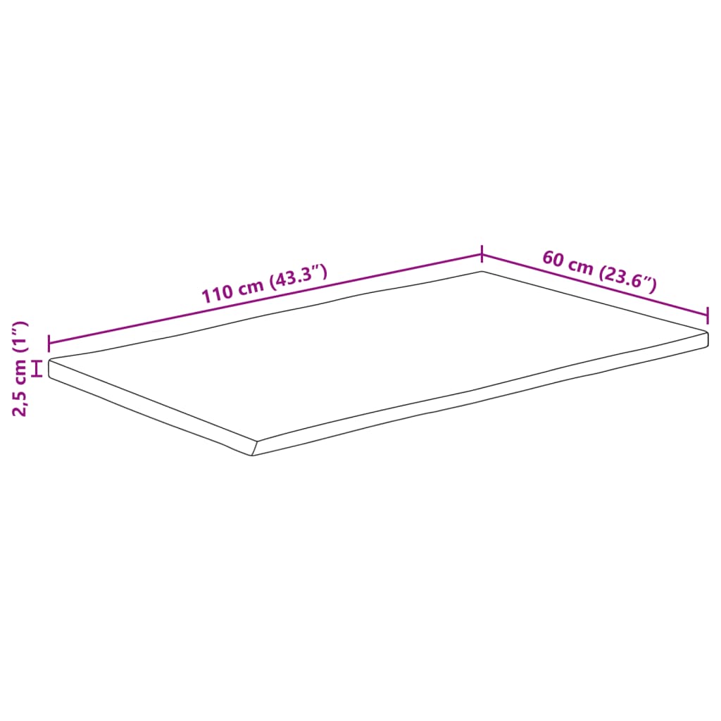 vidaXL Επιφάνεια Τραπεζιού 110x60x2,5 εκ. Live Edge Μασίφ Ξύλο Μάνγκο