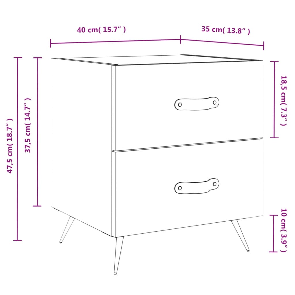 vidaXL Κομοδίνο Γυαλιστερό Λευκό 40 x 35 x 47,5 εκ. Επεξεργασμένο Ξύλο