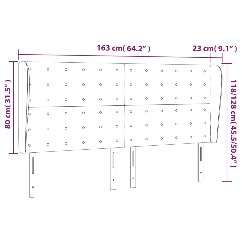 vidaXL Κεφαλάρι με Πτερύγια Σκούρο Γκρι 163x23x118/128 εκ. Βελούδινο