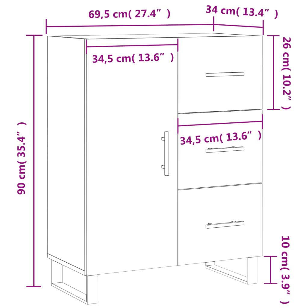 vidaXL Ντουλάπι Sonoma Δρυς 69,5 x 34 x 90 εκ. από Επεξεργασμένο Ξύλο