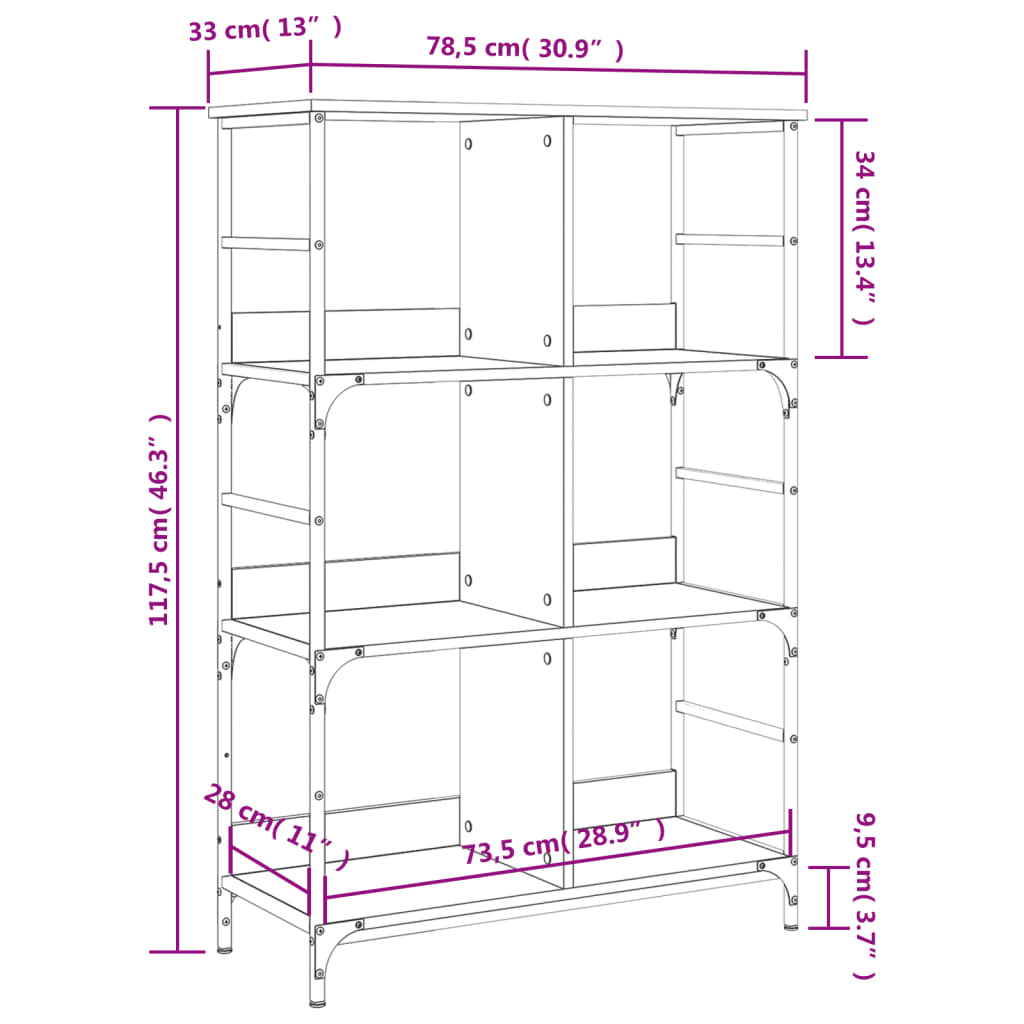 vidaXL Βιβλιοθήκη Γκρι Sonoma 78,5x33x117,5 εκ. Επεξεργασμένο Ξύλο