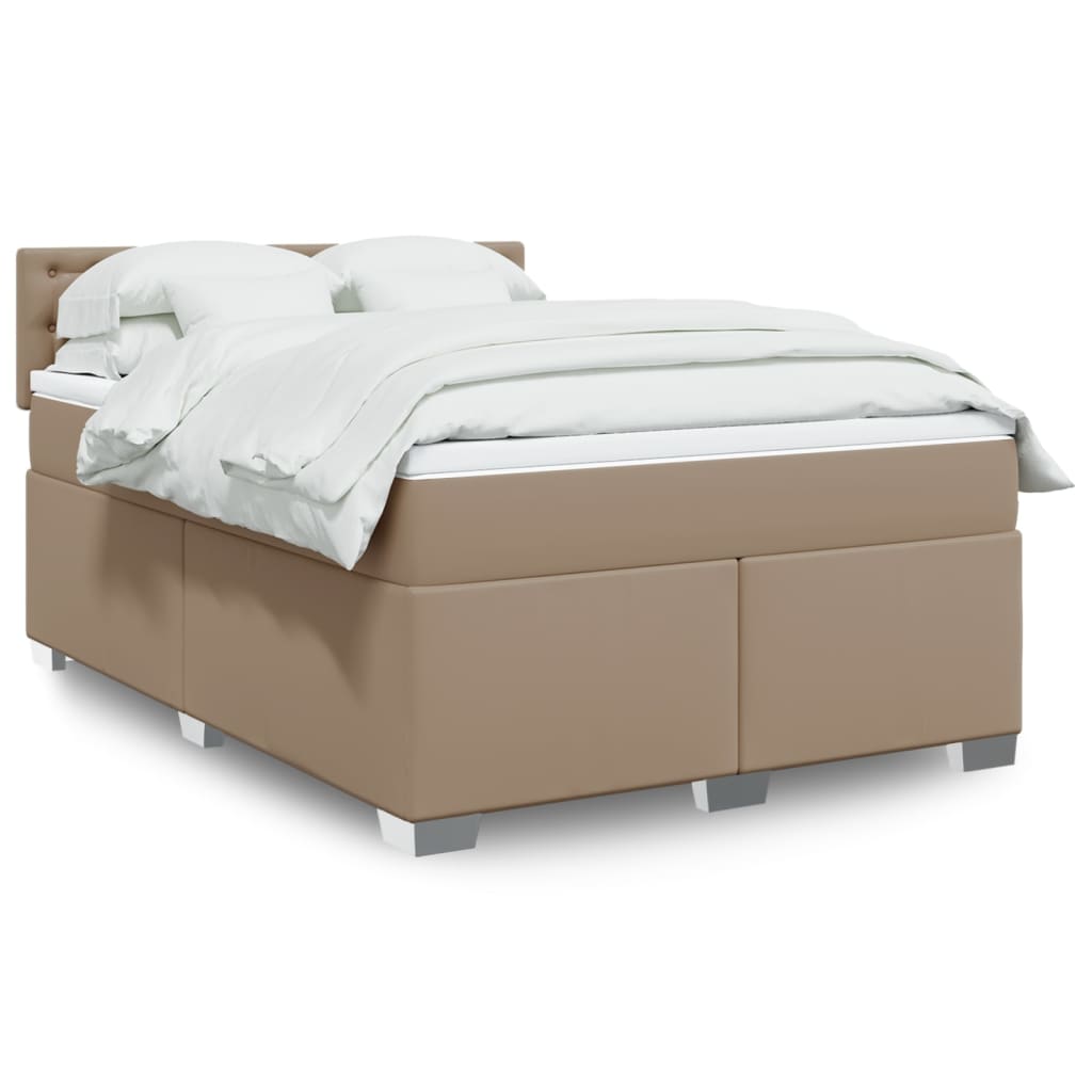 vidaXL Κρεβάτι Boxspring με Στρώμα Καπουτσίνο 140x200εκ.από Συνθ.Δέρμα