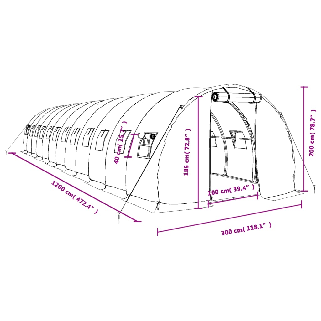 vidaXL Θερμοκήπιο Λευκό 36 μ² 12 x 3 x 2 μ. με Ατσάλινο Πλαίσιο