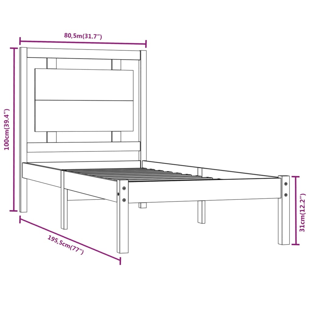 vidaXL Πλαίσιο Κρεβατιού Μελί 75x190 εκ. Ξύλο Πεύκου Small Single