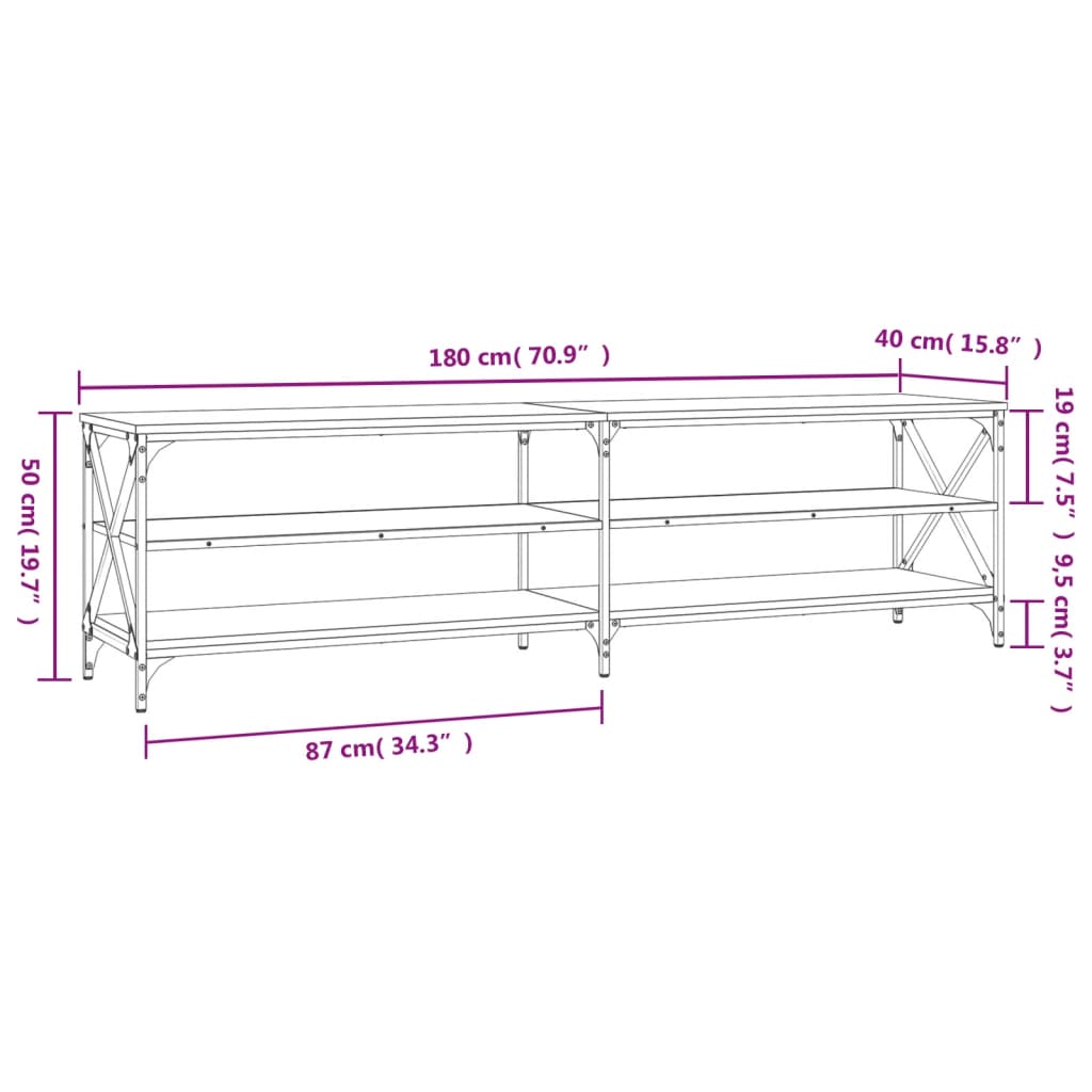 vidaXL Έπιπλο Τηλεόρασης Γκρι Sonoma 180x40x50 εκ. από Επεξεργ. Ξύλο