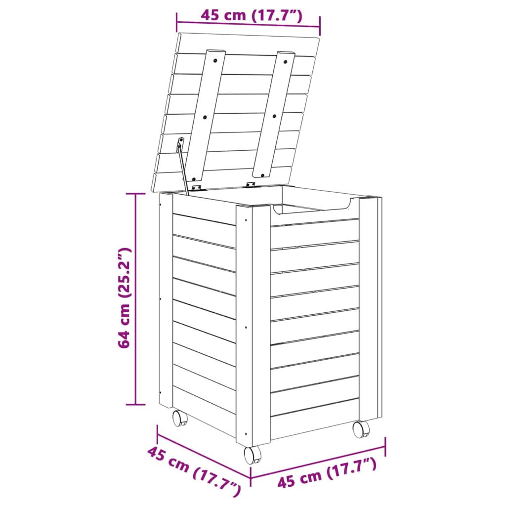 vidaXL Καλάθι Άπλυτων με Τροχούς RANA Λευκό 45x45x64εκ. Μασίφ Πεύκο