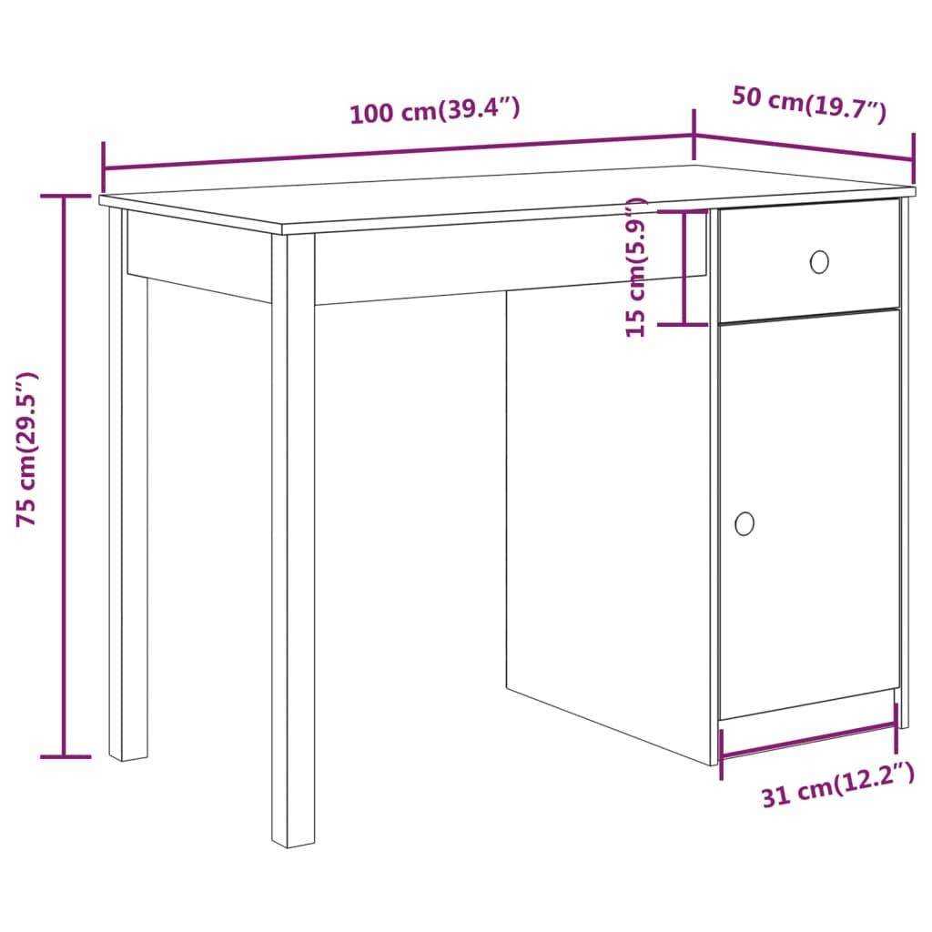 vidaXL Γραφείο Λευκό 100 x 50 x 75 εκ. από Μασίφ Ξύλο Πεύκου