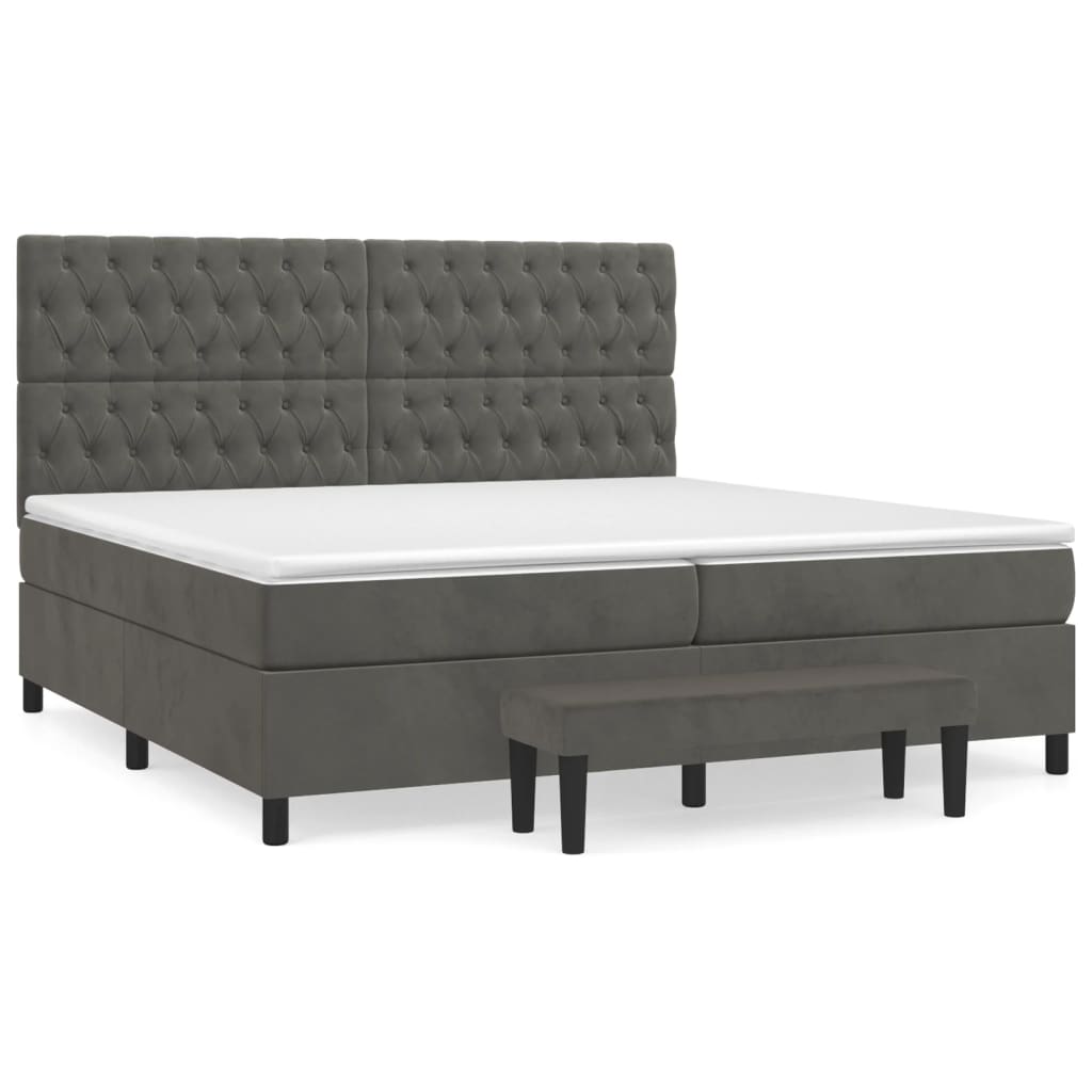 vidaXL Κρεβάτι Boxspring με Στρώμα Σκούρο Γκρι 200x200 εκ. Βελούδινο