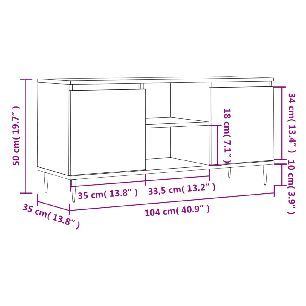 vidaXL Έπιπλο Τηλεόρασης Καφέ Δρυς 104 x 35 x 50 εκ. από Επεξεργ. Ξύλο