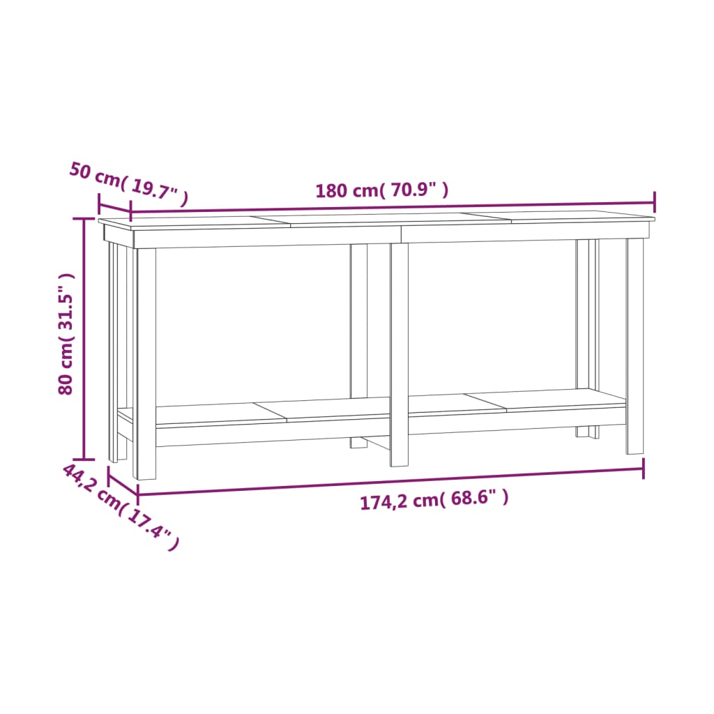 vidaXL Πάγκος Εργασίας Λευκός 180x50x80 εκ. από Μασίφ Ξύλο Πεύκου