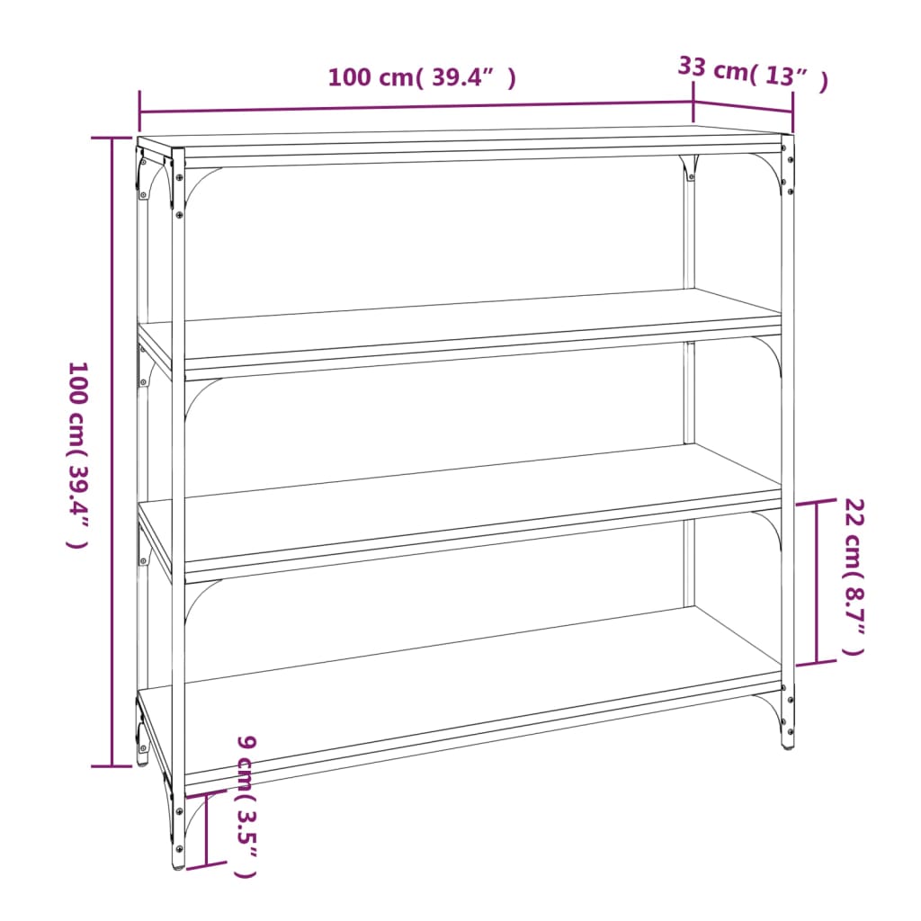 vidaXL Βιβλιοθήκη Γκρι Sonoma 100 x 33 x 100 εκ. Επεξ. Ξύλο & Ατσάλι