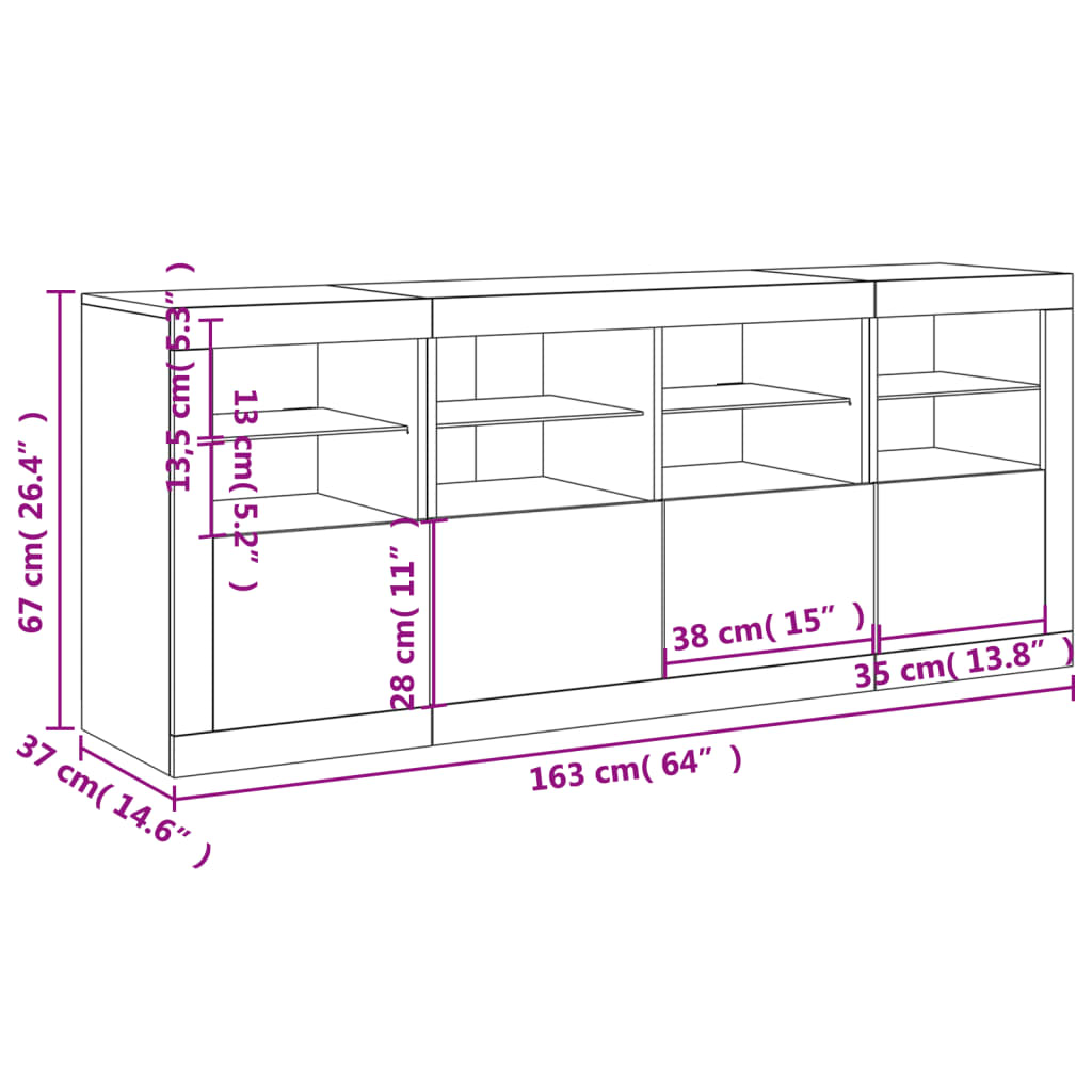 vidaXL Μπουφές με Φώτα LED Λευκός 163 x 37 x 67 εκ.