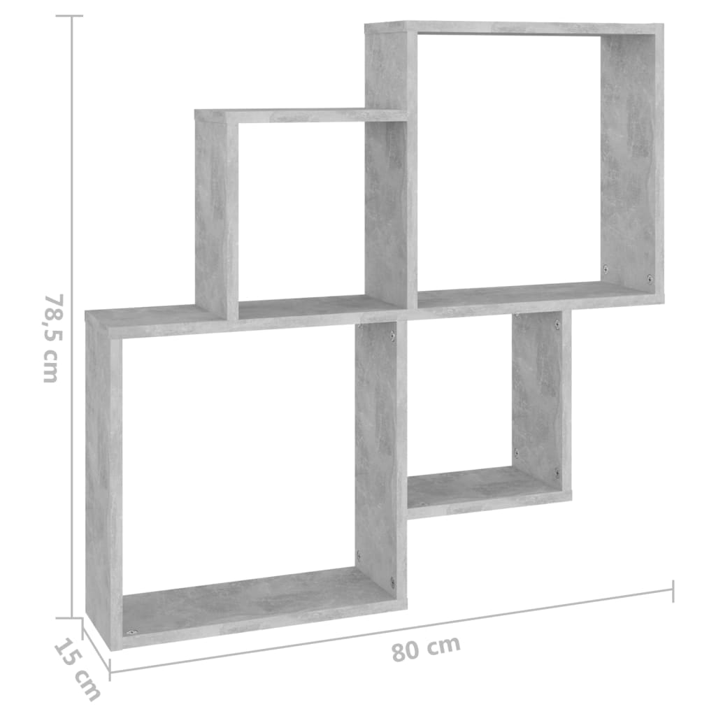 vidaXL Ράφι Κύβος Τοίχου Γκρι Σκυροδέματος 80x15x78,5 εκ. Επεξ. Ξύλο