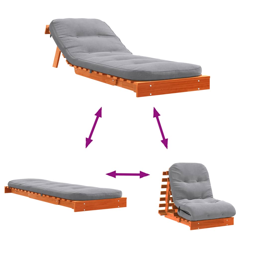 vidaXL Καναπές Κρεβάτι Futon με Στρώμα 70x206x11 εκ. Μασίφ Ξύλο Πεύκου