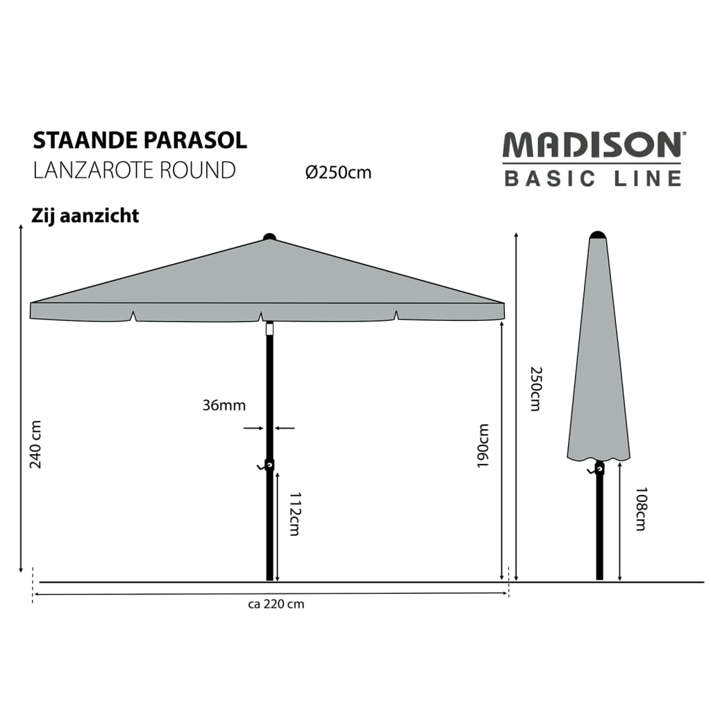 Madison Ομπρέλα Lanzarote Στρογγυλή Γαλάζια 250 εκ.