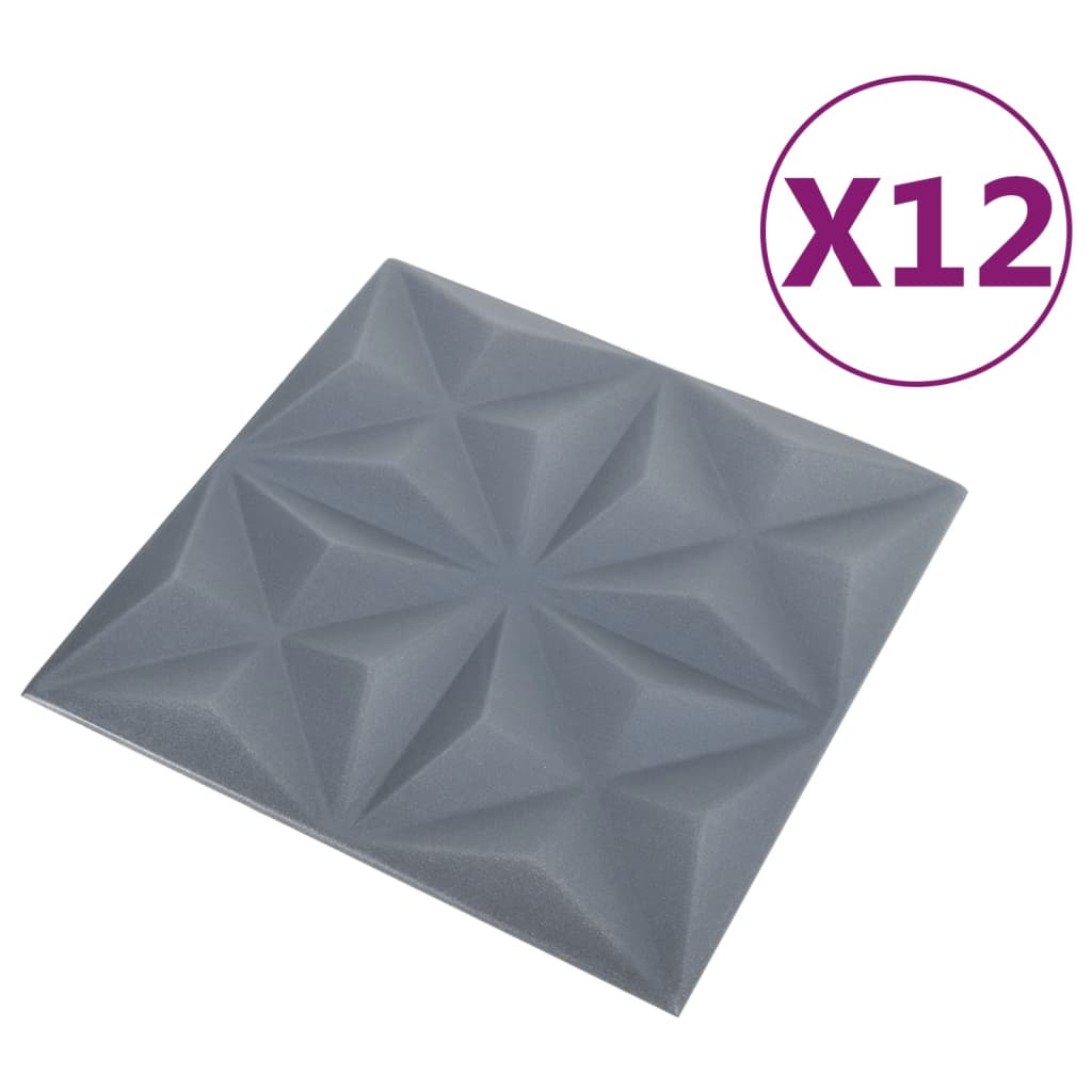 vidaXL Πάνελ Τοίχου 3D 12 τεμ. Γκρι Origami 50 x 50 εκ. 3 μ²