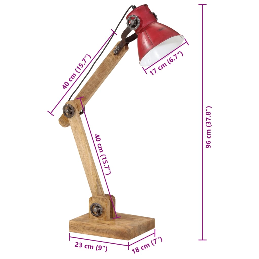 vidaXL Φωτιστικό Γραφείου 25 W Αντικέ Κόκκινο 23 x 18 x 96 εκ. Ε27