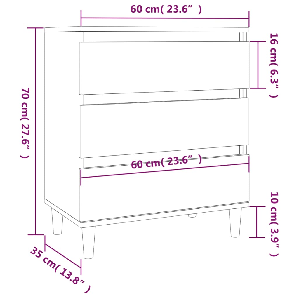 vidaXL Ντουλάπι Μαύρο 60x35x70 εκ. από Επεξεργασμένο Ξύλο