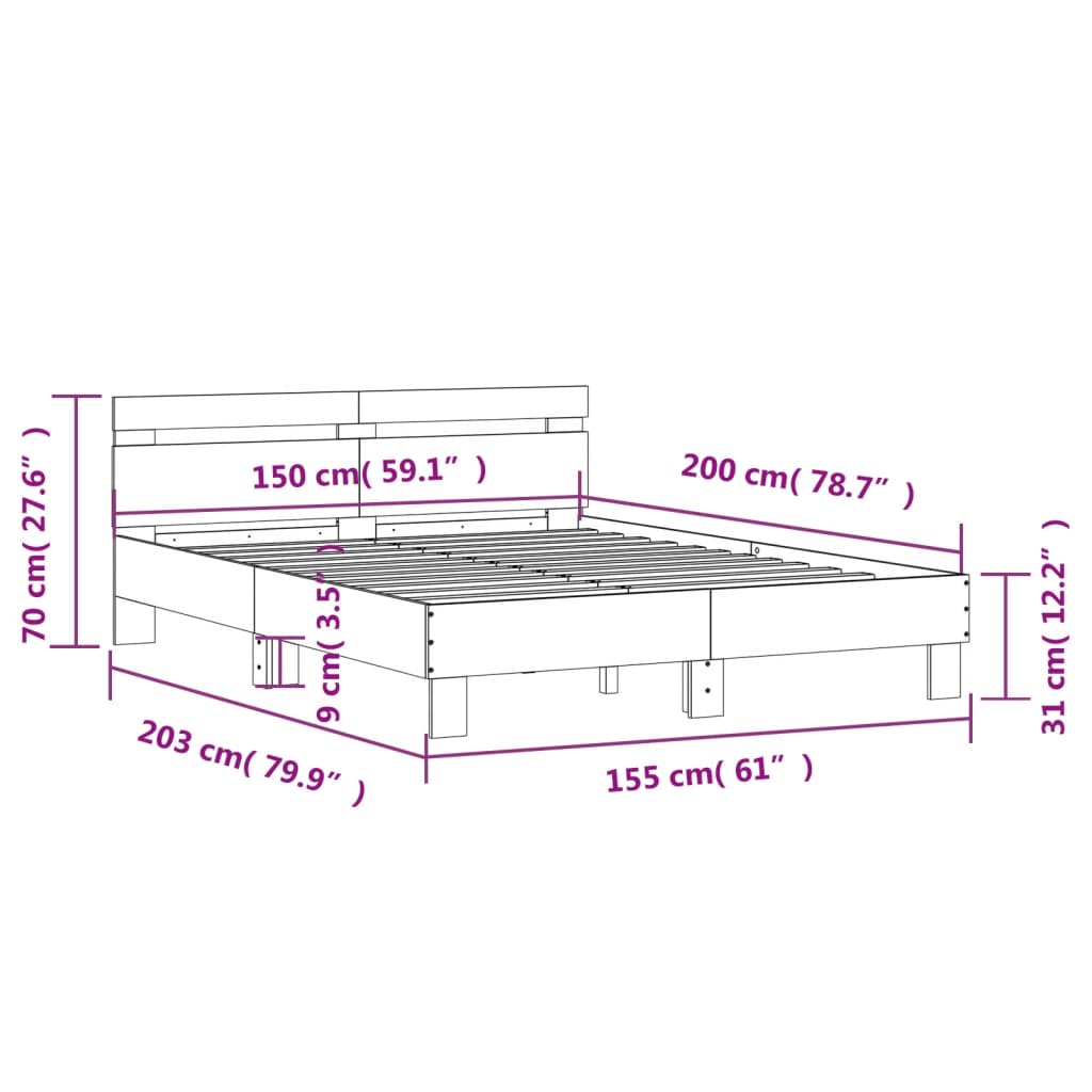 vidaXL Πλαίσιο Κρεβατιού με Κεφαλάρι Sonoma Δρυς 150x200εκ. Επεξ. Ξύλο