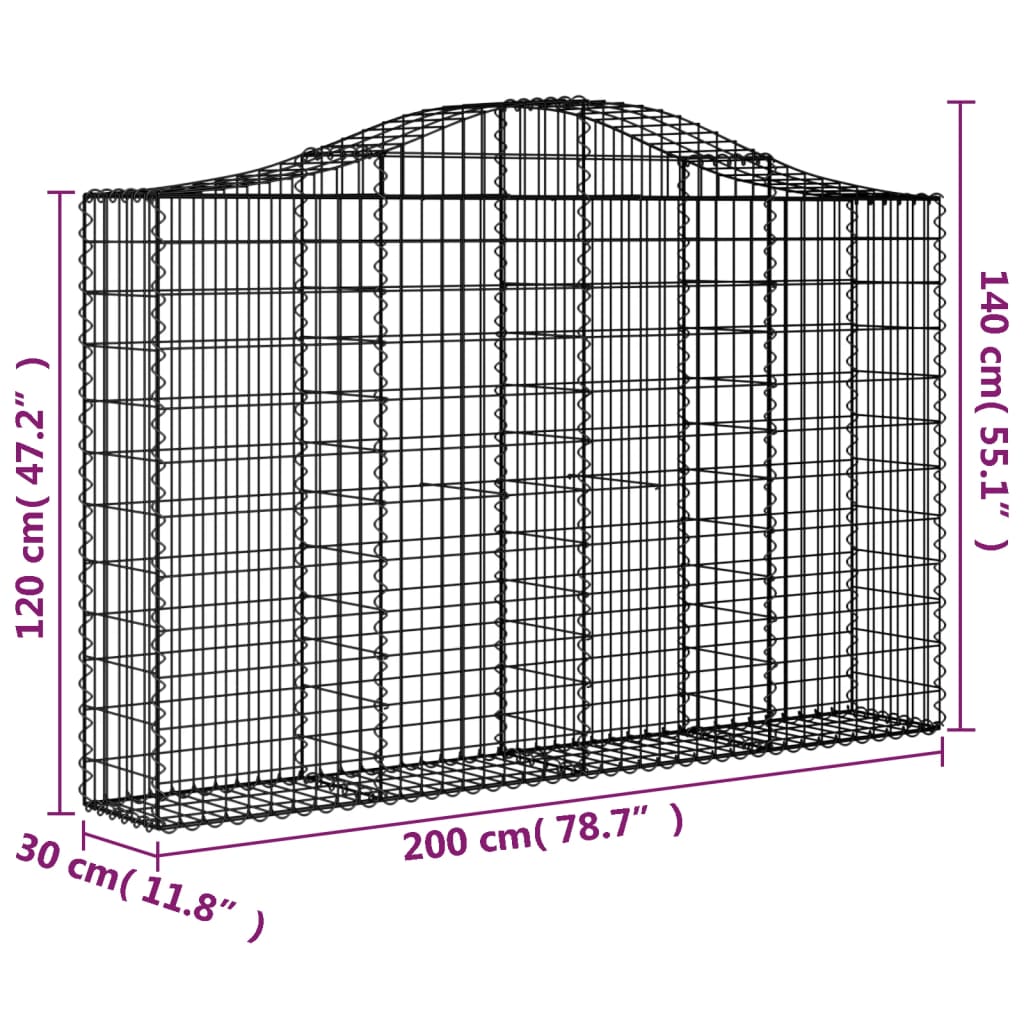 vidaXL Συρματοκιβώτια Τοξωτά 6 τεμ. 200x30x120/140 εκ. Γαλβαν. Ατσάλι