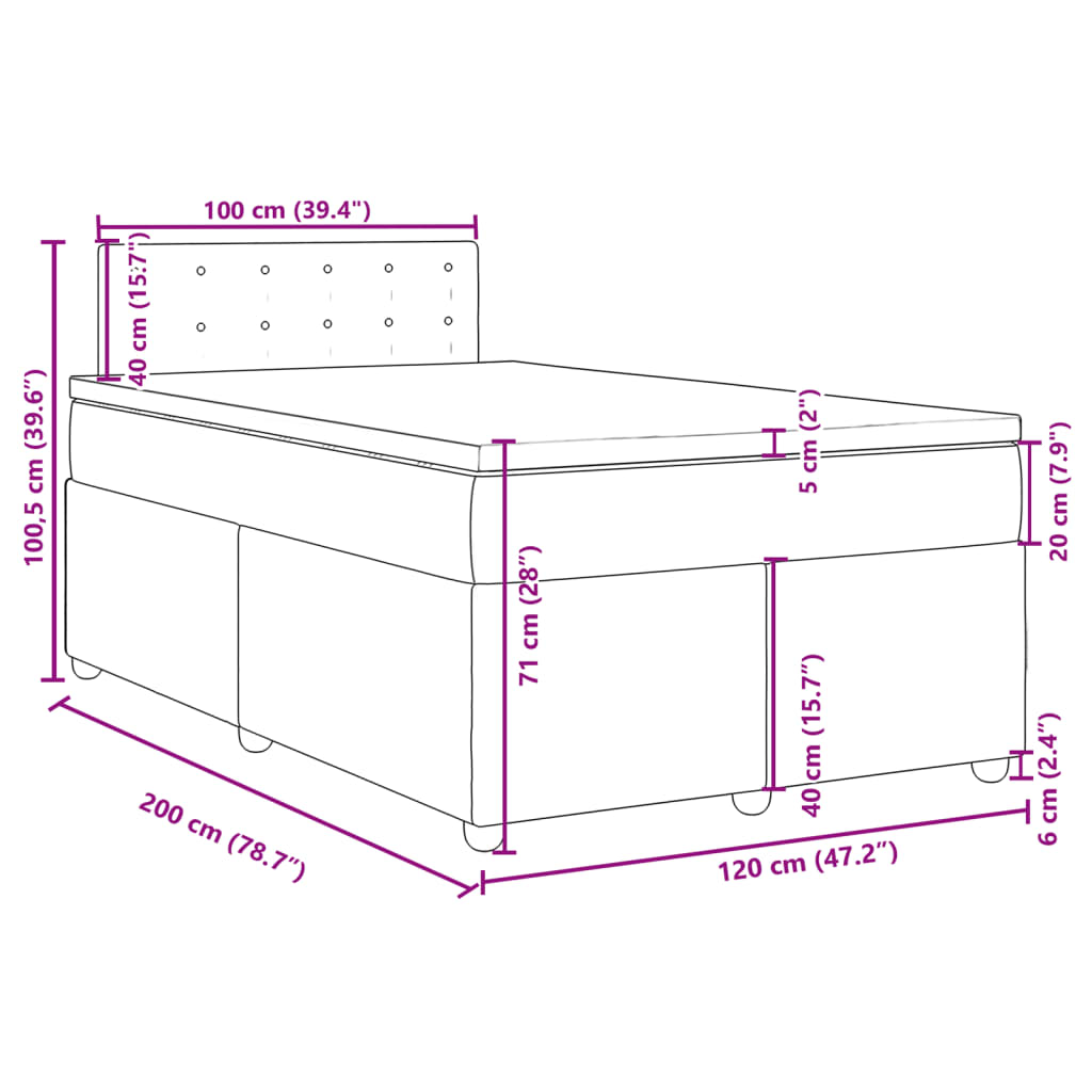 vidaXL Κρεβάτι Boxspring με Στρώμα Taupe 120x200 εκ. Υφασμάτινο