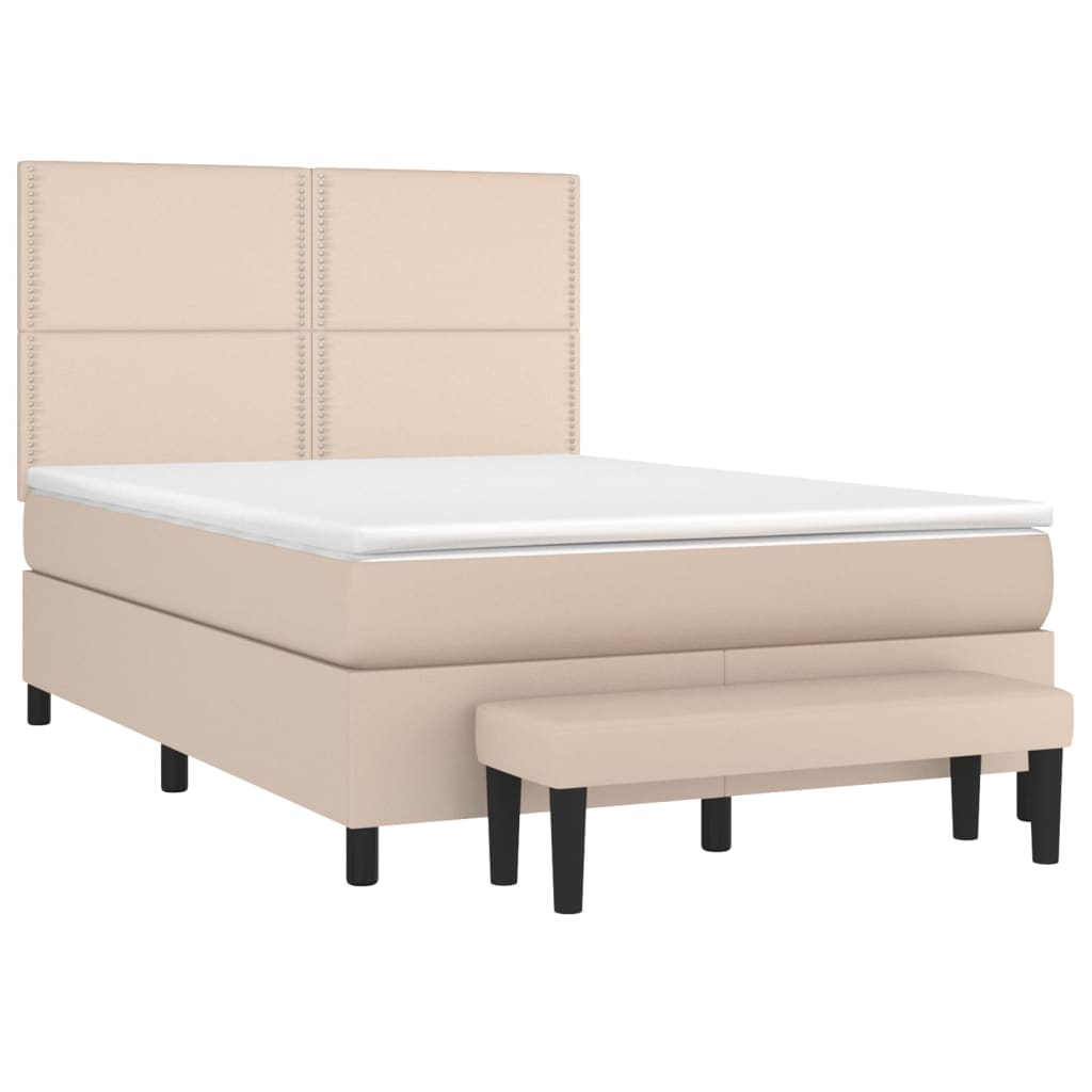 vidaXL Κρεβάτι Boxspring με Στρώμα Καπουτσίνο 140x190εκ.από Συνθ.Δέρμα