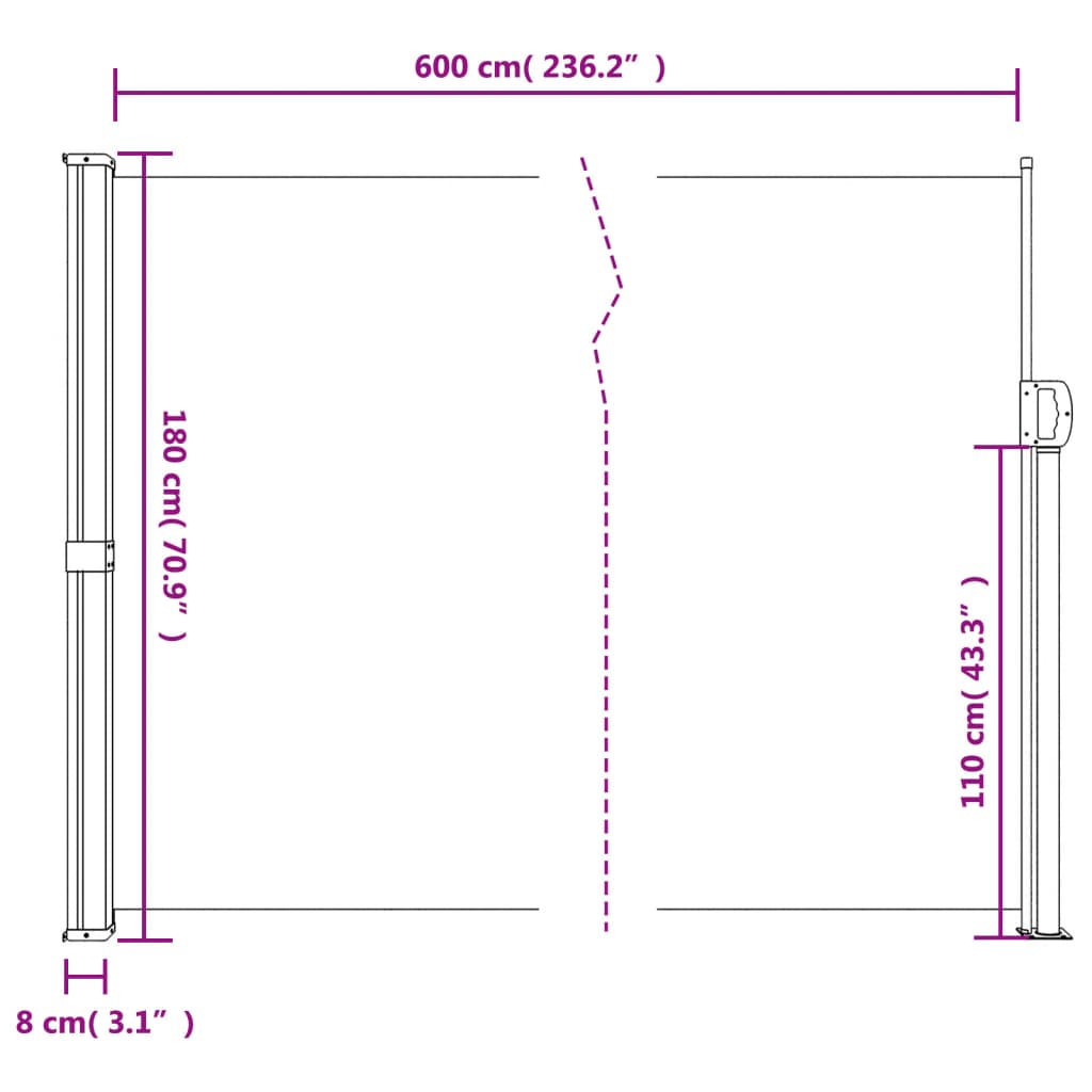 vidaXL Σκίαστρο Πλαϊνό Συρόμενο Κόκκινο 180 x 600 εκ.