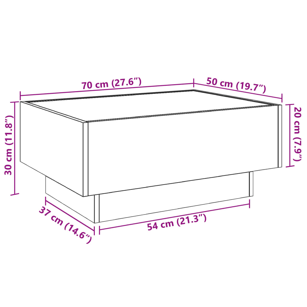 vidaXL Τραπεζάκι Σαλονιού με LED Δρυς 70x50x30 εκ. Επεξεργασμένο Ξύλο