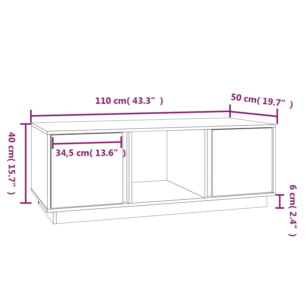 vidaXL Τραπεζάκι Σαλονιού Μαύρο 110 x 50 x 40 εκ από Μασίφ Ξύλο Πεύκου