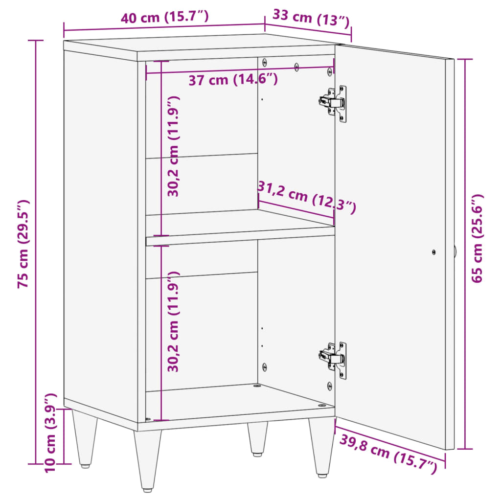 vidaXL Βοηθητικό Ντουλάπι 40 x 33 x 75 εκ. από Μασίφ Ξύλο Μάνγκο