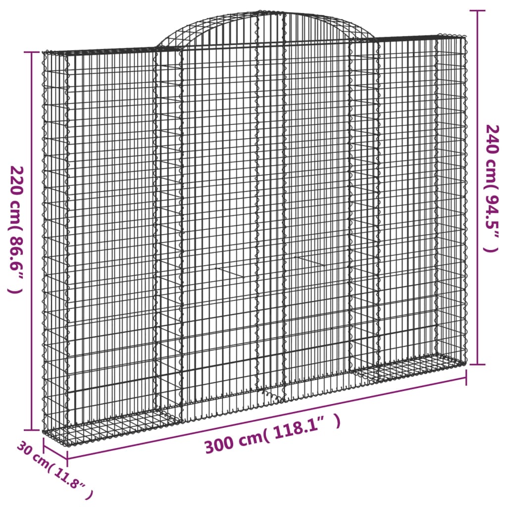 vidaXL Συρματοκιβώτιο Τοξωτό 300x30x220/240εκ. από Γαλβανισμένο Χάλυβα