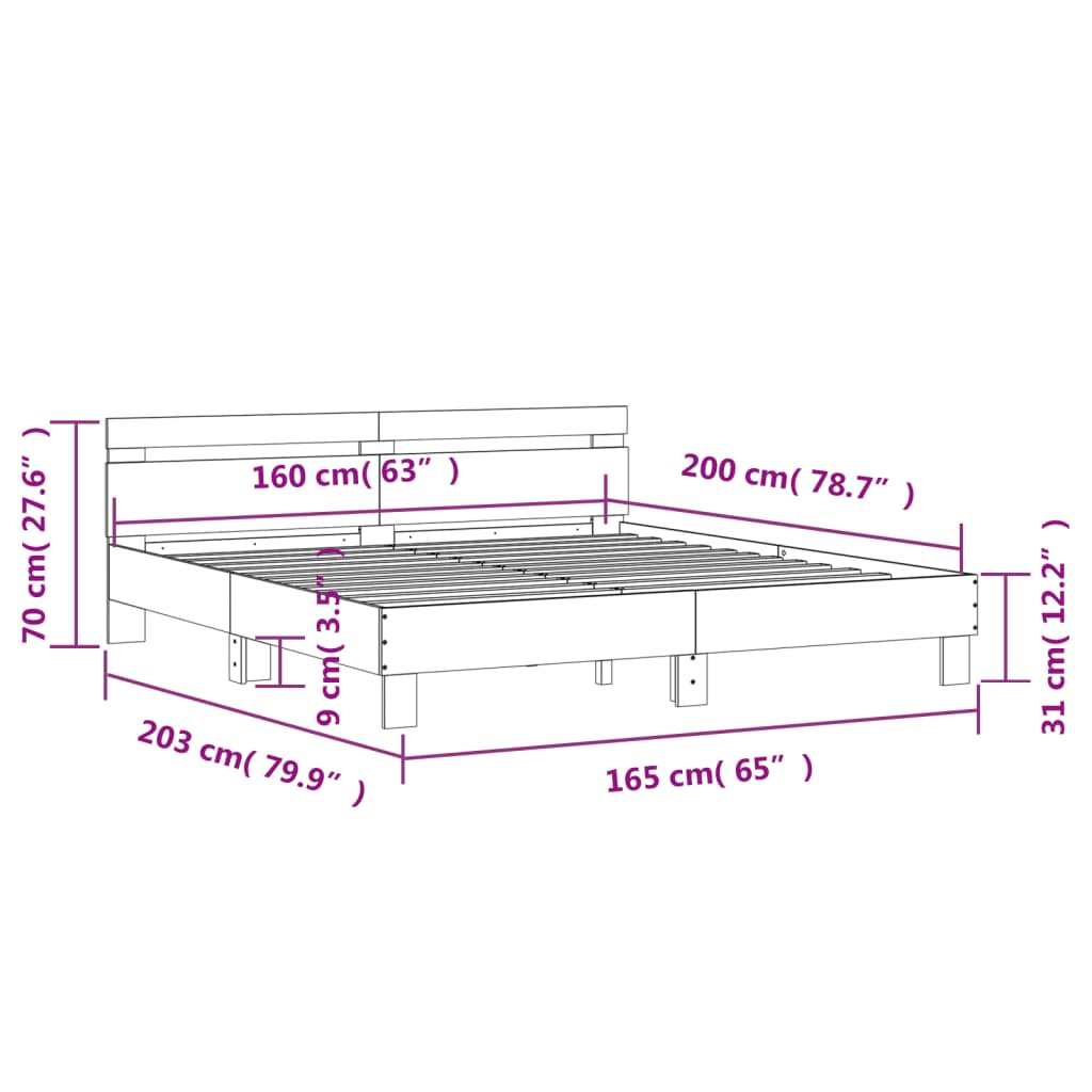 vidaXL Πλαίσιο Κρεβατιού με Κεφαλάρι Γκρι Sonoma 160x200εκ. Επεξ. Ξύλο