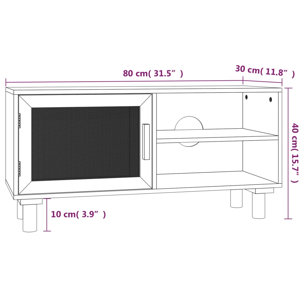 vidaXL Έπιπλο Τηλεόρασης Λευκό 80x30x40 εκ. Μασίφ Πεύκο & Φυσικό Ρατάν