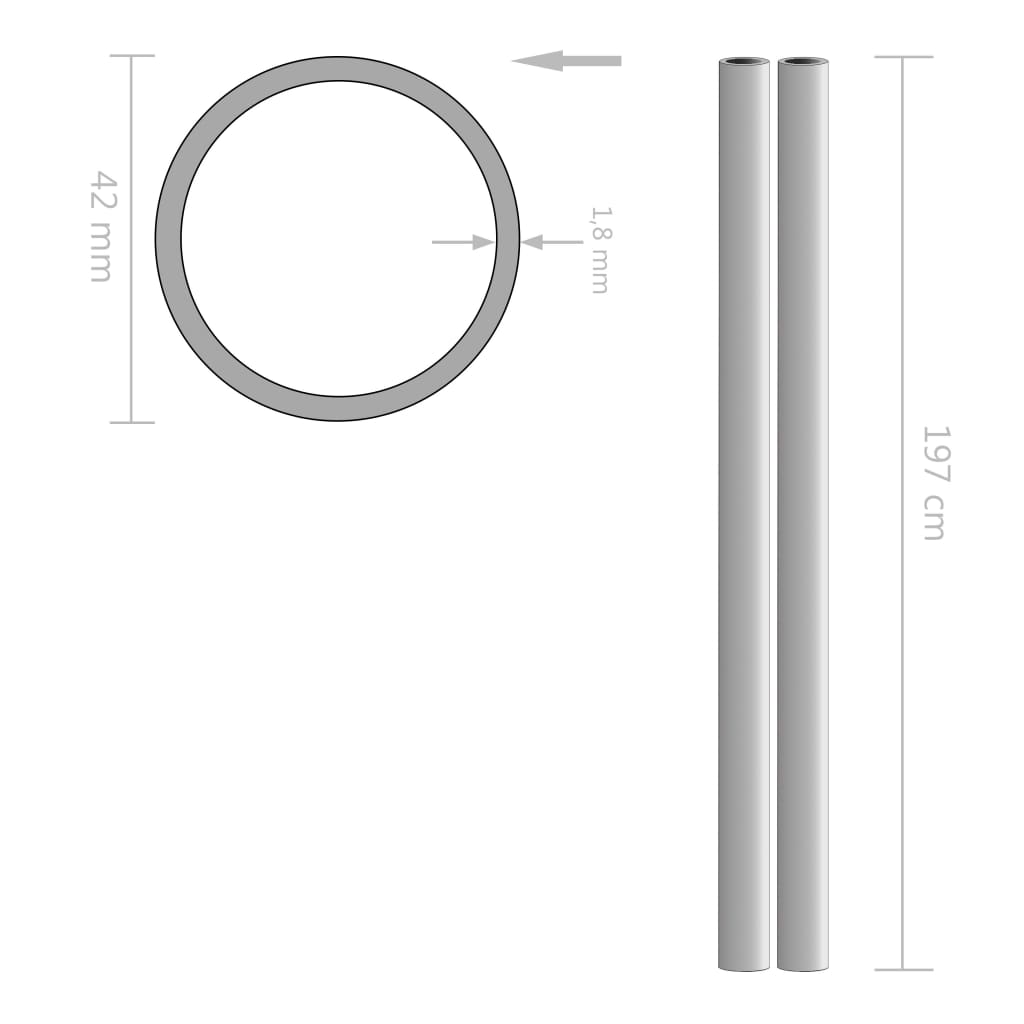 vidaXL Σωλήνες 2 τεμ Στρογγυλοί V2A 2 μ/Ø42x1,8 χιλ Ανοξείδωτου Χάλυβα