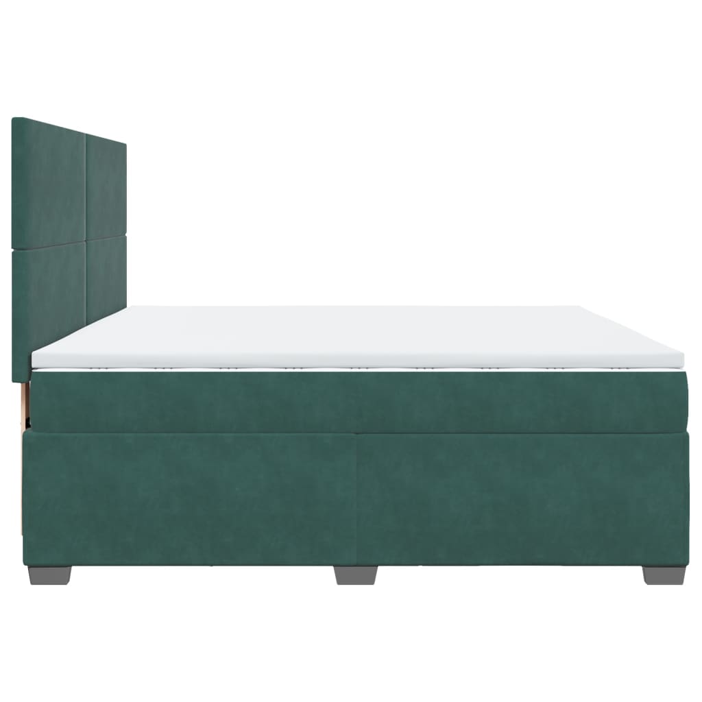 vidaXL Κρεβάτι Boxspring με Στρώμα Σκούρο Πράσινο 200x200εκ. Βελούδινο