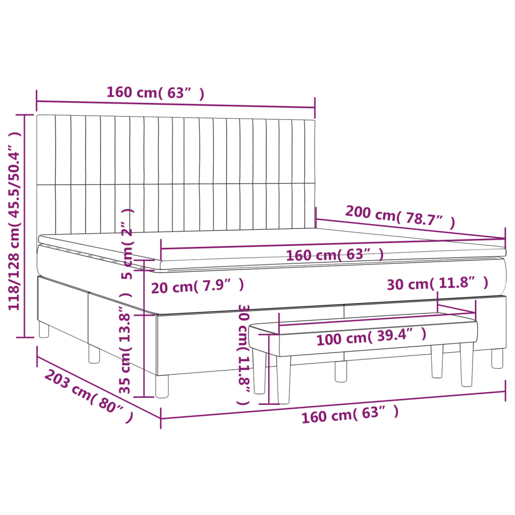 vidaXL Κρεβάτι Boxspring με Στρώμα Σκούρο Γκρι 160x200 εκ. Βελούδινο