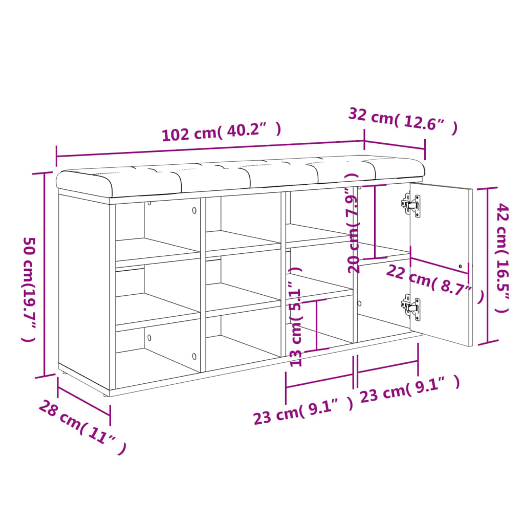 vidaXL Παπουτσοθήκη Sonoma Δρυς 102x32x50 εκ. από Επεξεργασμένο Ξύλο