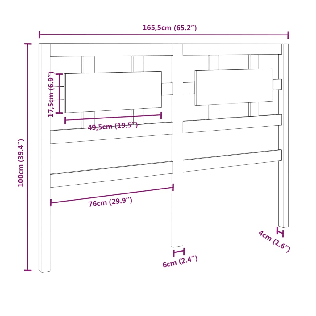 vidaXL Κεφαλάρι Κρεβατιού Γκρι 165,5 x 4 x 100 εκ. Μασίφ Ξύλο Πεύκου