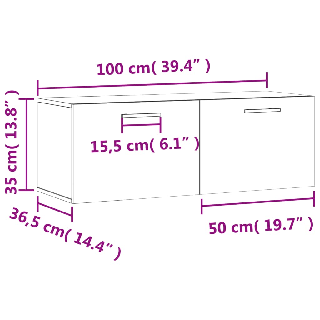 vidaXL Ντουλάπι Τοίχου Γκρι Σκυρ. 100x36,5x35 εκ. Επεξεργασμένο Ξύλο