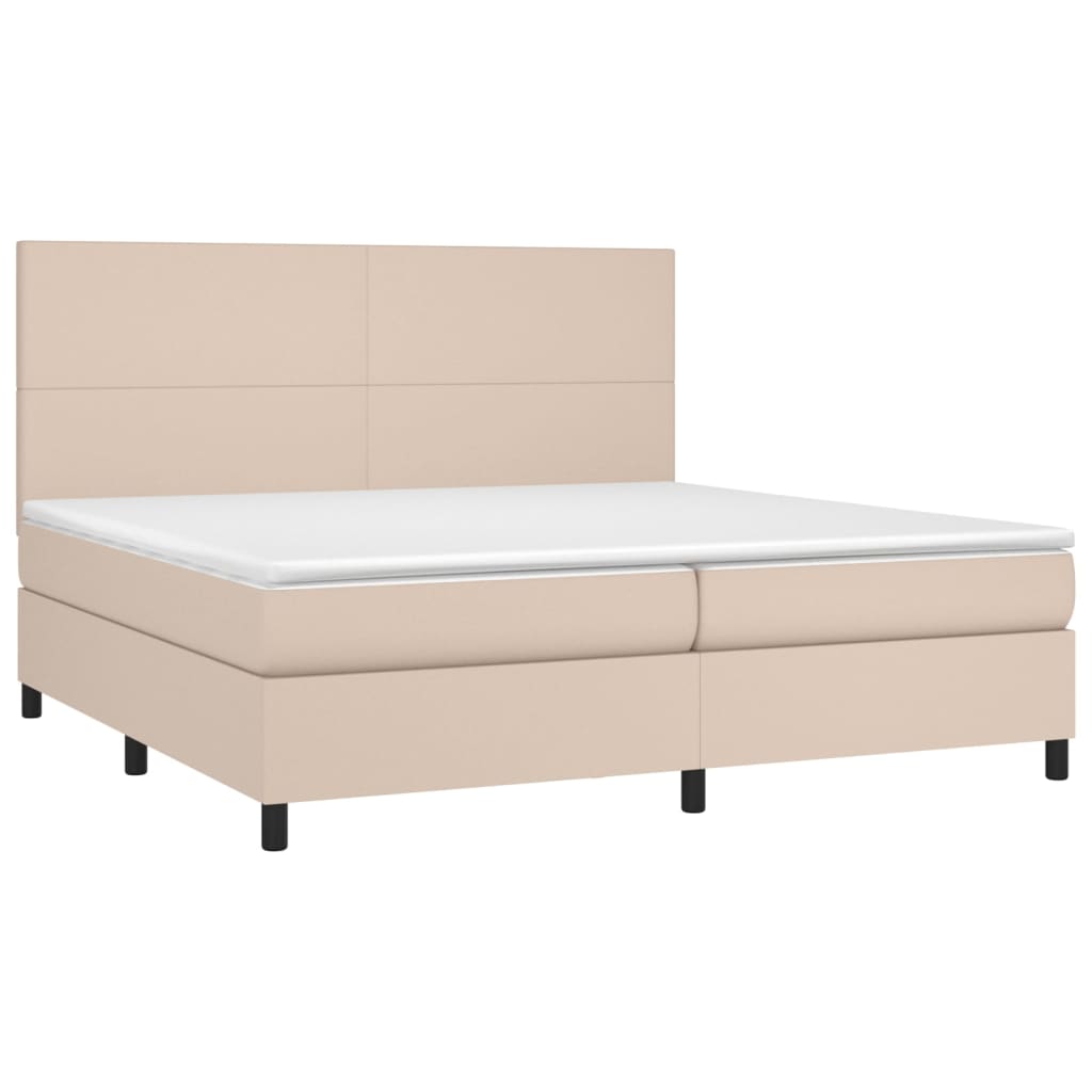 vidaXL Κρεβάτι Boxspring Στρώμα&LED Καπουτσίνο 200x200 εκ. Συνθ. Δέρμα