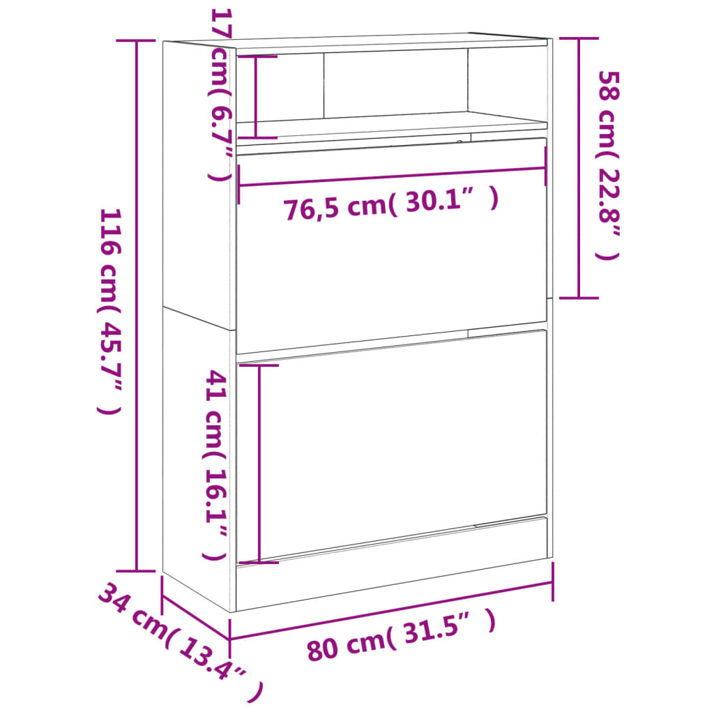 vidaXL Παπουτσοθήκη με 2 Ανακλ. Συρτάρια Γκρι Sonoma 80x34x116 εκ.