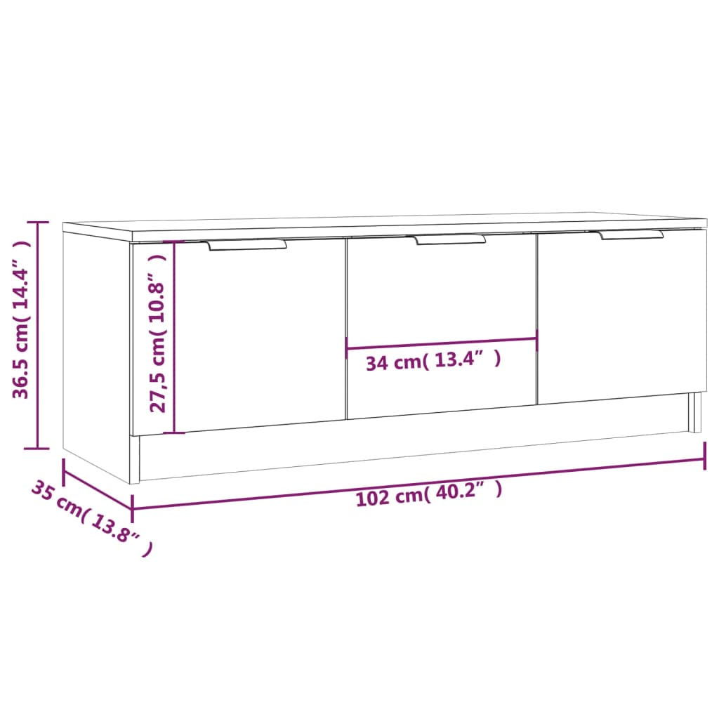 vidaXL Έπιπλο Τηλεόρασης Γυαλ. Λευκό 102x35x36,5 εκ Επεξεργασμένο Ξύλο