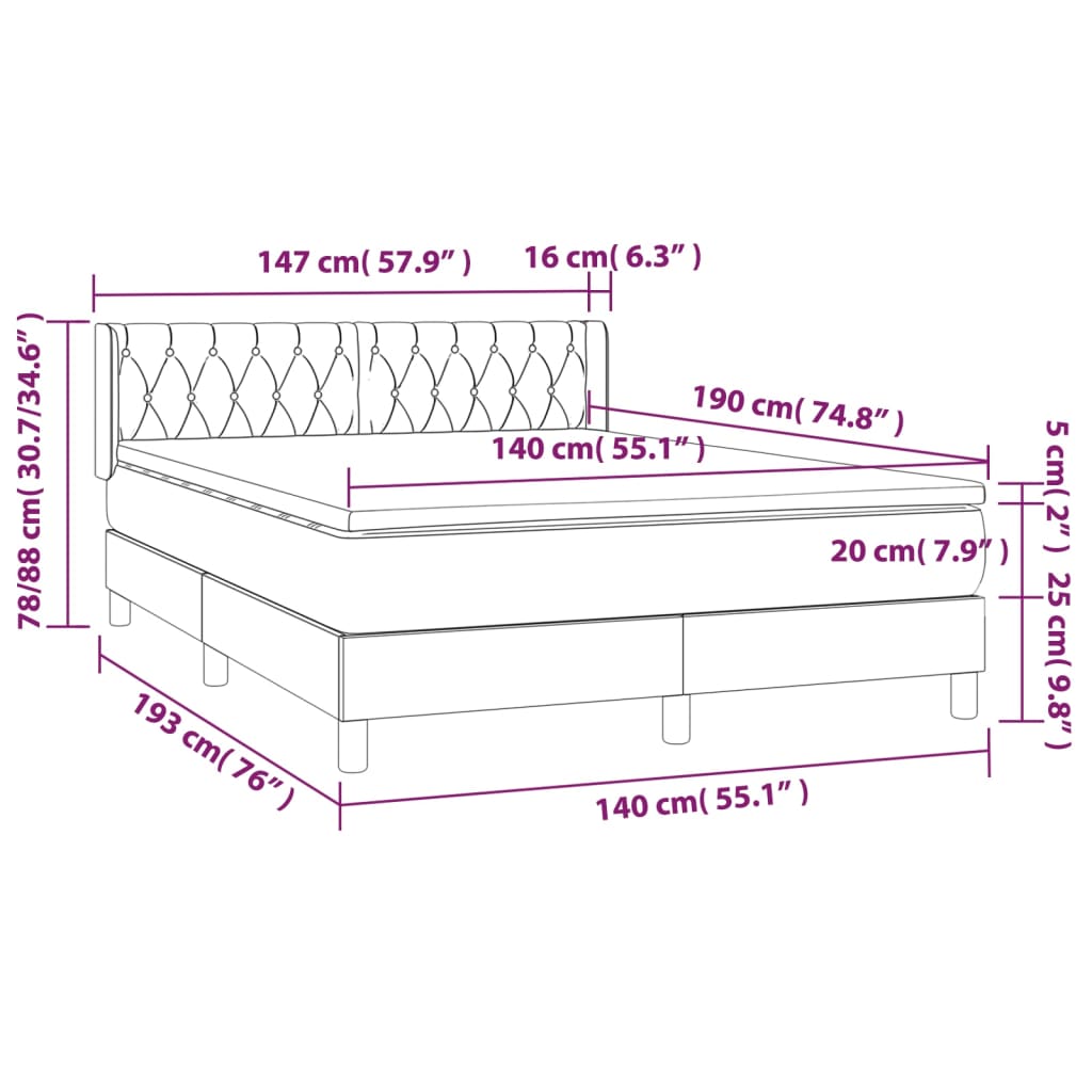 vidaXL Κρεβάτι Boxspring με Στρώμα Taupe 140x190 εκ. Υφασμάτινο