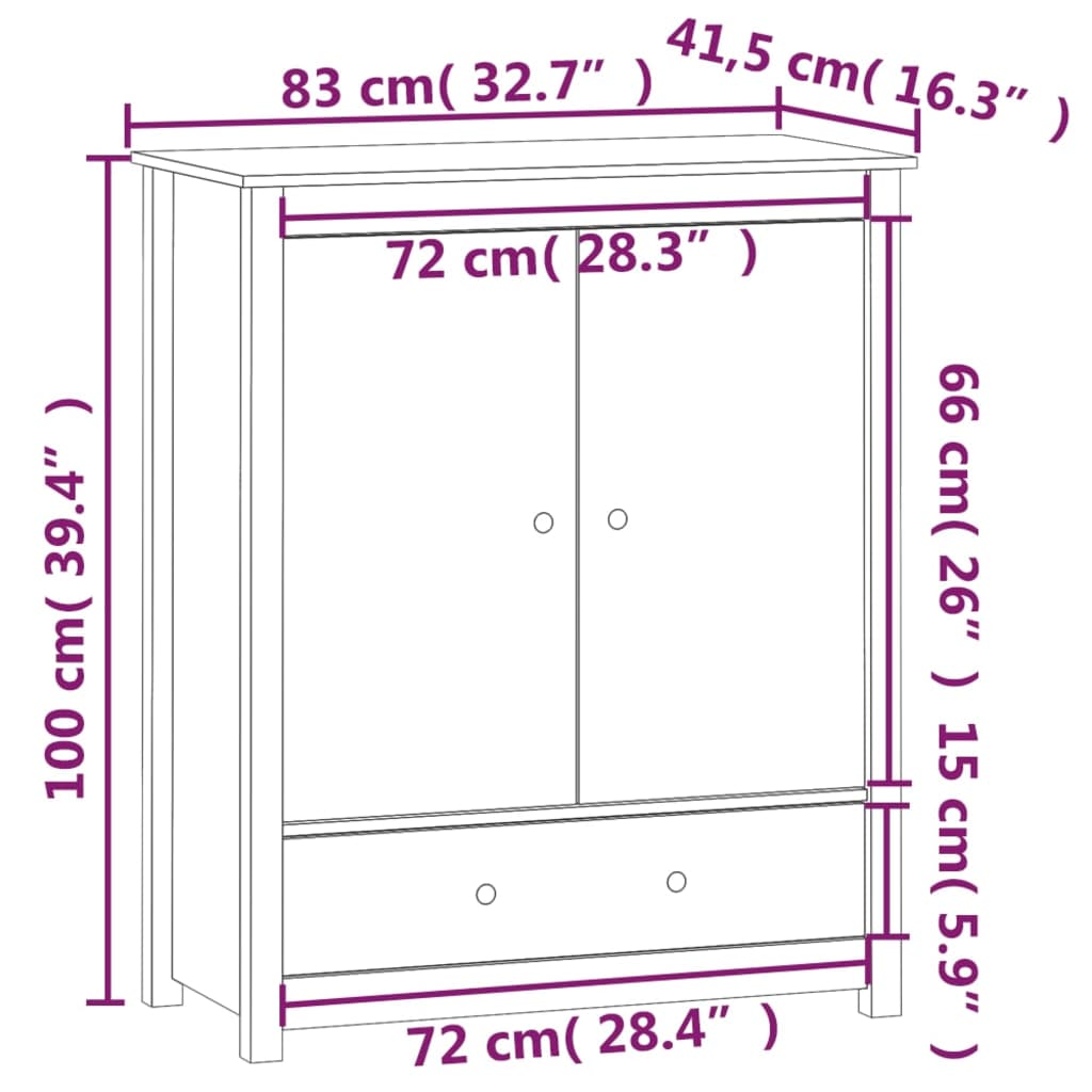 vidaXL Ντουλάπι Μαύρη 83 x 41,5 x 100 εκ. από Μασίφ Ξύλο Πεύκου