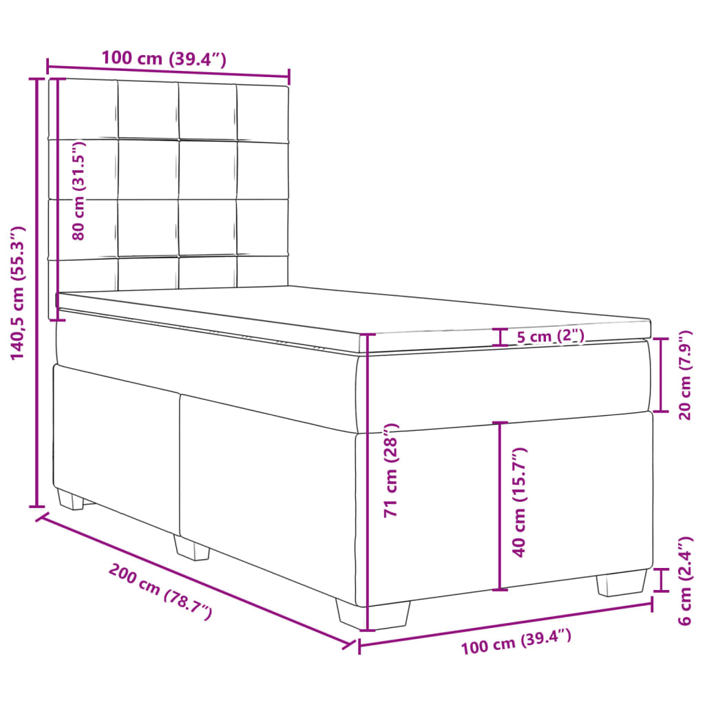 vidaXL Κρεβάτι Boxspring με Στρώμα Taupe 100 x 200 εκ. Υφασμάτινο