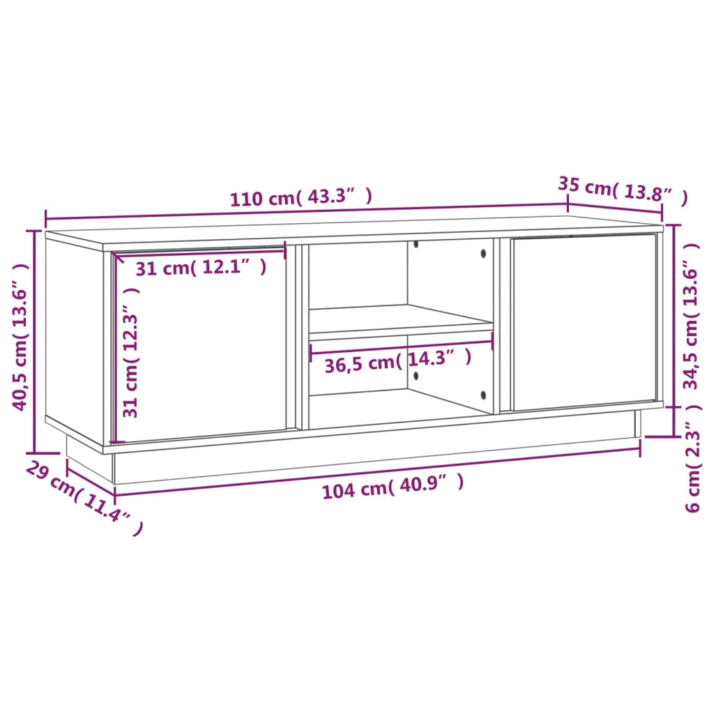 vidaXL Έπιπλο Τηλεόρασης 110 x 35 x 40,5 εκ. από Μασίφ Ξύλο Πεύκου