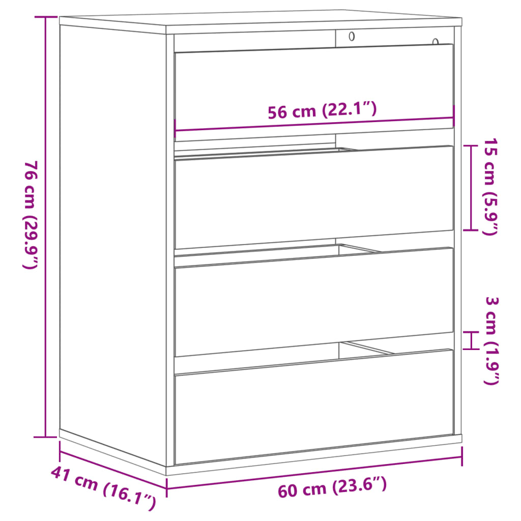 vidaXL Συρταριέρα Γκρι Sonoma 60x41x76 εκ. από Επεξεργ. Ξύλο